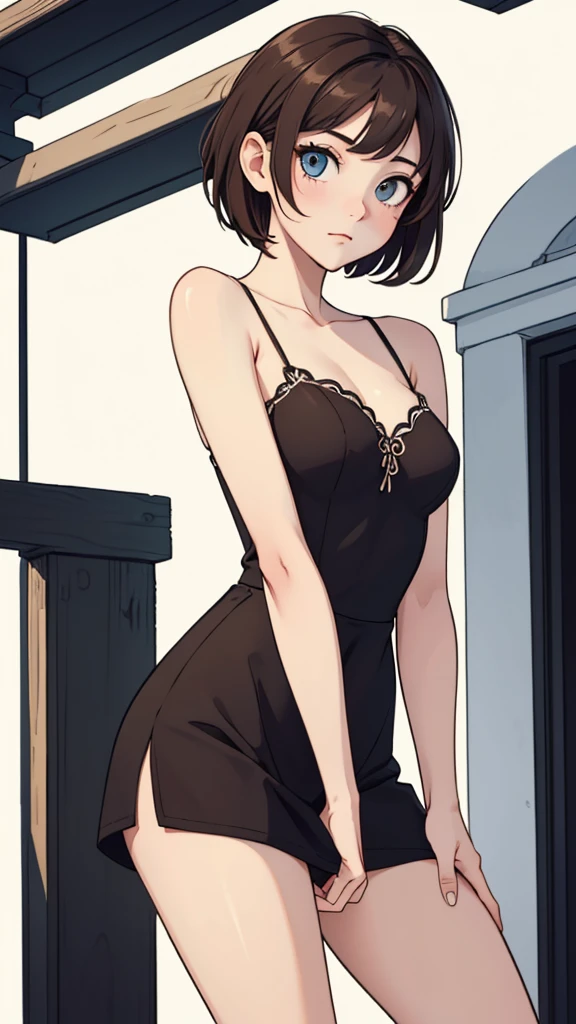 (((masterpiece, best quality, ultra highres, 1 girl, solo, no background))), super detailed skin and face and eyes and finger, beautiful japanese woman, small breasts:1.5, skinny, light brown hair, white background, very short pixie hair, (an illustration of girl), Knee shot, Generate with illustrations, Various expressions, Various poses, Various Costumes, Please draw the entire character within the frame, ensuring that the head, arms, and legs are not cut off. The background should be simple, with the character positioned centrally, outline,