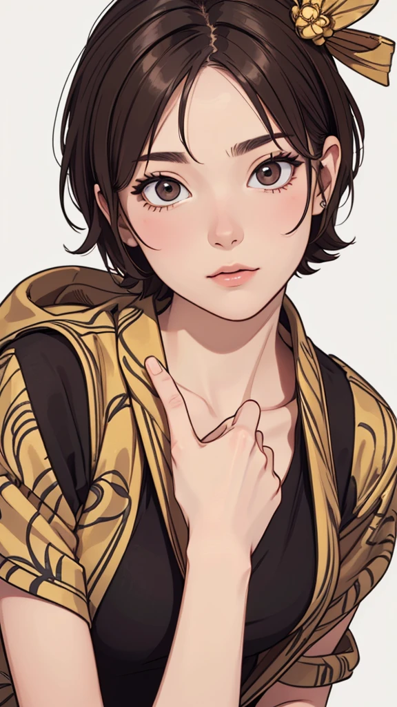 (((masterpiece, best quality, ultra highres, 1 girl, solo, no background))), super detailed skin and face and eyes and finger, beautiful japanese woman, small breasts:1.5, skinny, light brown hair, white background, very short pixie hair, (an illustration of girl), Knee shot, Generate with illustrations, Various expressions, Various poses, Various Costumes, Please draw the entire character within the frame, ensuring that the head, arms, and legs are not cut off. The background should be simple, with the character positioned centrally, outline,