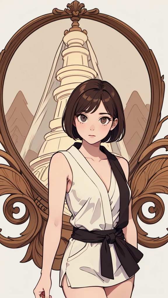 (((masterpiece, best quality, ultra highres, 1 girl, solo, no background))), super detailed skin and face and eyes and finger, beautiful japanese woman, small breasts:1.5, skinny, light brown hair, white background, very short pixie hair, (an illustration of girl), Knee shot, Generate with illustrations, Various expressions, Various poses, Various Costumes, Please draw the entire character within the frame, ensuring that the head, arms, and legs are not cut off. The background should be simple, with the character positioned centrally, outline,