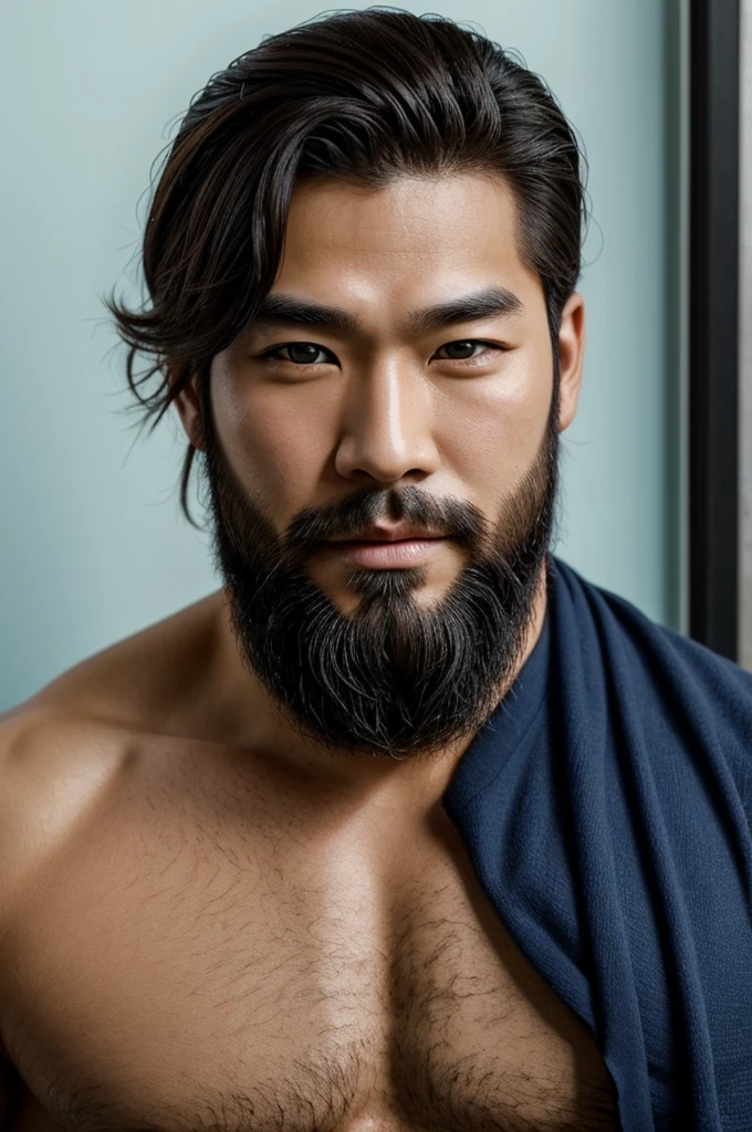 Create me a big, Korean, good looking man.
He has one brown eye and one ice blue one above the right eye runs a large scar. He has no beard.
