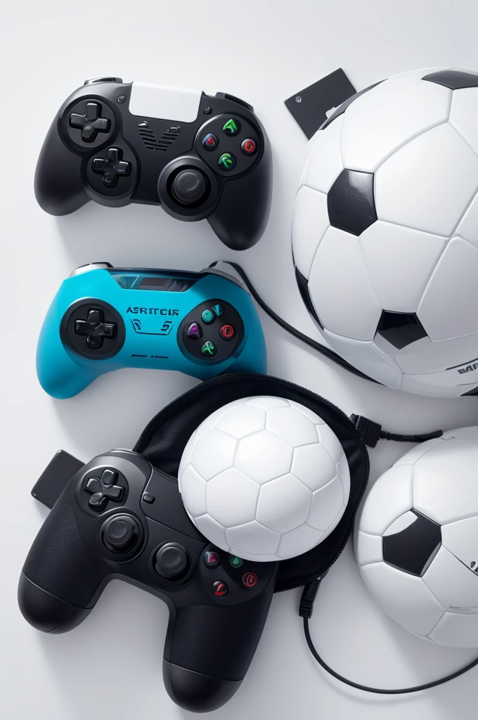 soccer ball,with a video game controller,White background