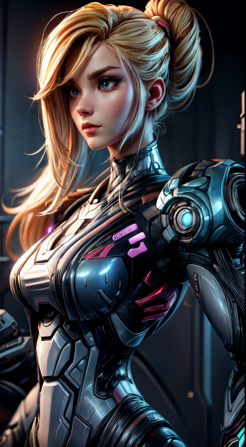 a close up of a woman blond hair in a futuristic blue suit standing next to a robot, cybersuit, cybersuits, diverse cybersuits, cyber suit, unreal engine character art, girl in mecha cyber armor, sci-fi skin, platinum skin, epic sci-fi character art, epic sci - fi character art, energetic varia suit, starcraft 2 videogame character, 8K image quality, Masterpiece