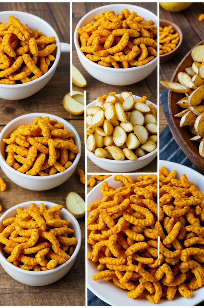 Collage of Cheetos chicharrones de Carlita and natural potato