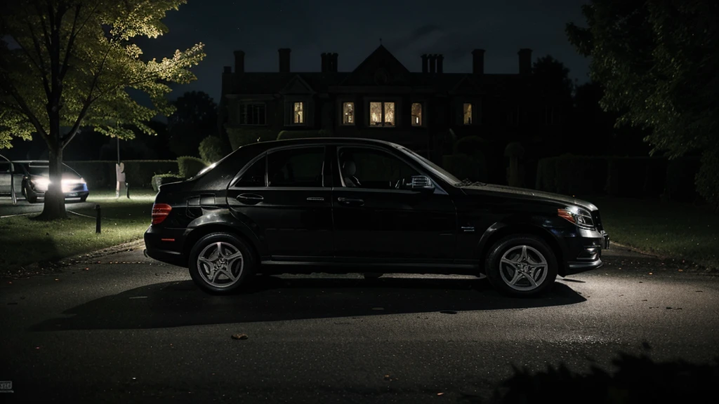 Car Breaking Down:
A hot women getting out of a black mercedes benz car that has broken down in front of an old, spooky mansion, night seen, surrounded by darkness, high quality