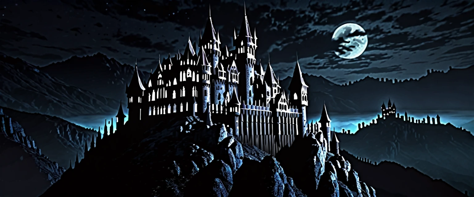 Dark gothic castle on mountain night horror 