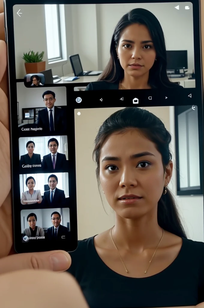 Mariana quickly apologizes to the client and closes the video call.