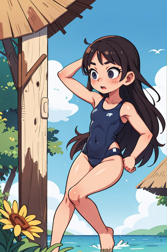 Girls in an unusual swimsuit