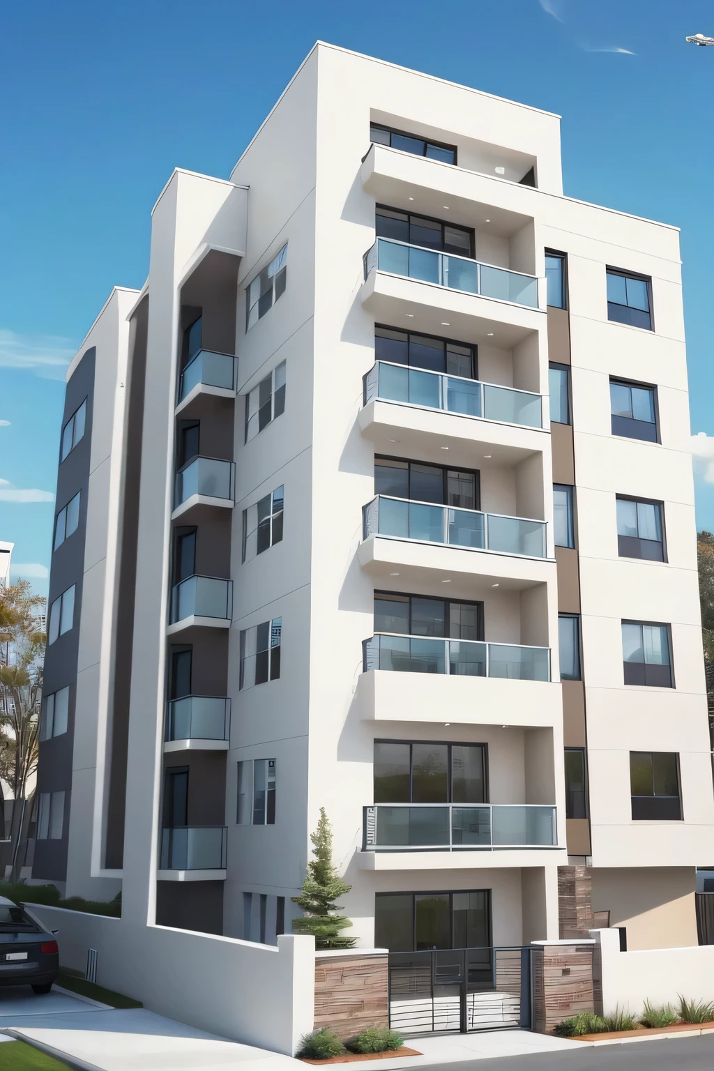 Create a 4-story residential building, modern architecture