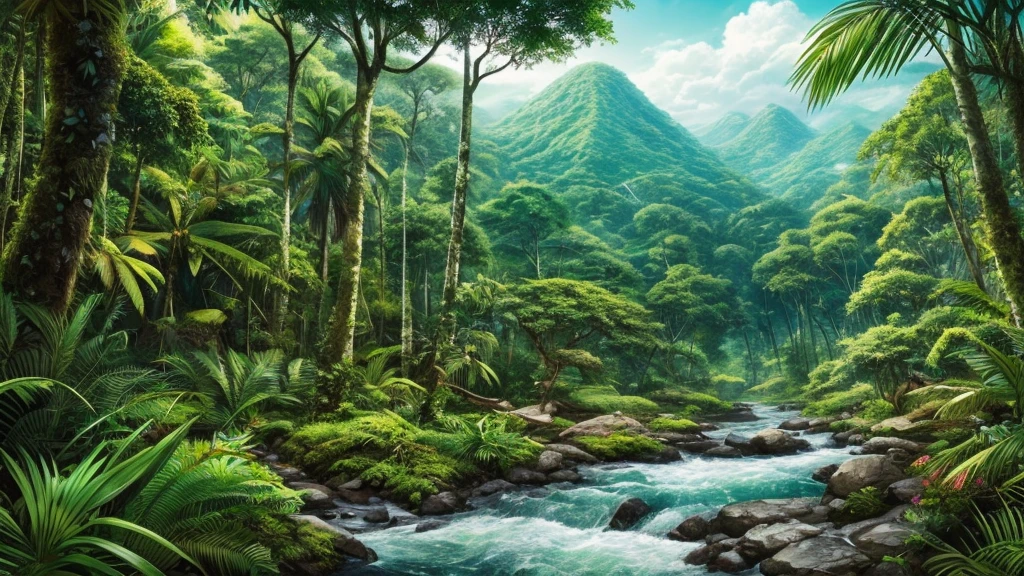 natural landscapes without waterfall and rivers, illustration,(((best quality))),((ultra-detailed)), Real film style, nature, jungle, scenery