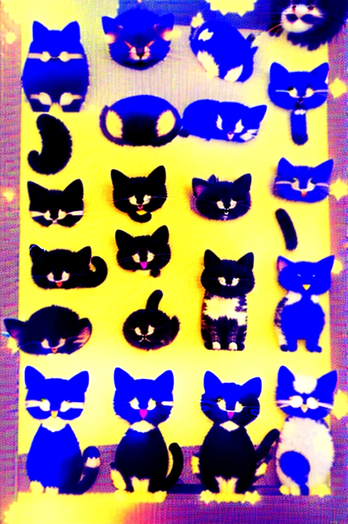 cute cat,summer,multiple poses and expressions,different angles,character sheet,childrens book, fashionable clothes,illustration, --niji 5 --ar 16:9