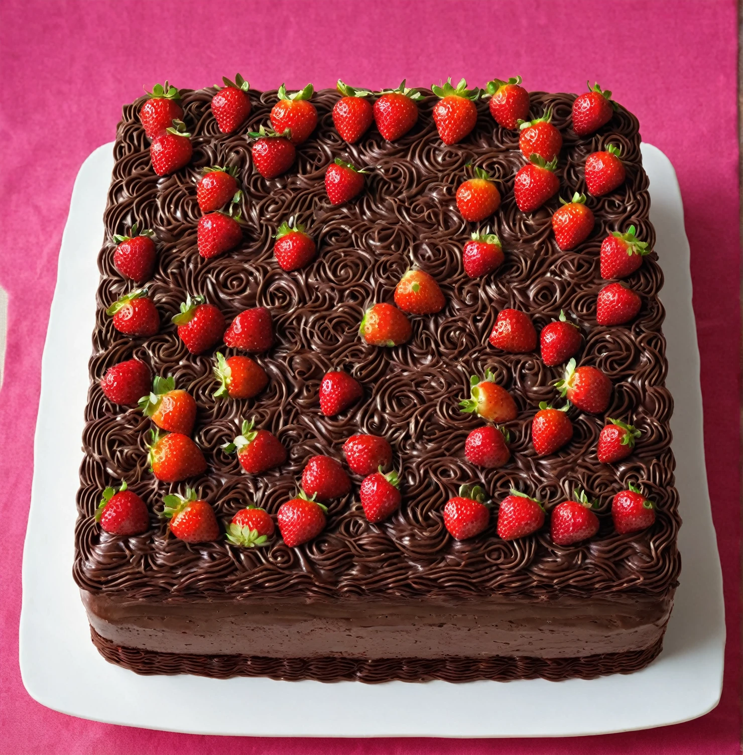 Rectangular chocolate and strawberry flavor birthday cake.