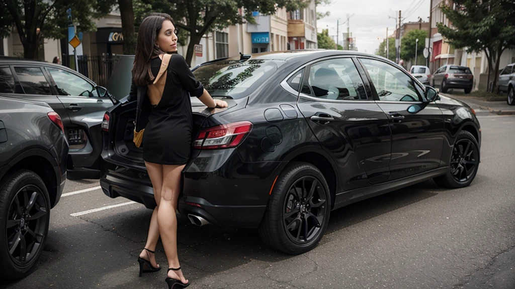 a women getting off from a black car