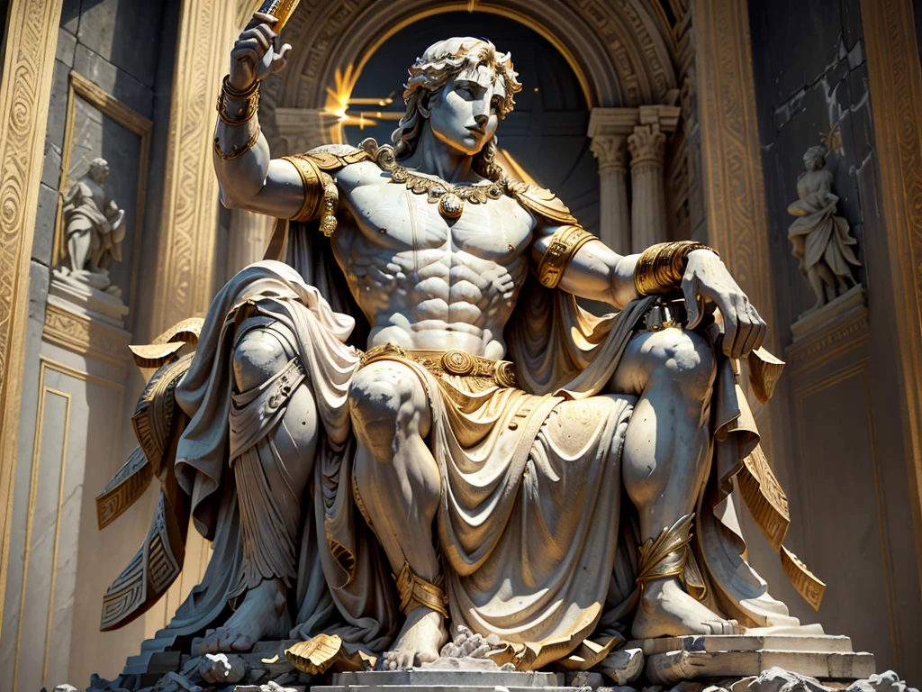 Apollo the God of the Sun, strong statue that demonstrates wisdom and intelligence, hyper-realistic, super detailed, great legendary epic. He rebuilt and expanded the Temple on the Mount in Rome, making it one of the city's most magnificent and imposing temples.
