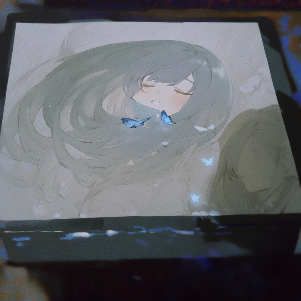 Girl with closed eyes with a butterfly, in anime form