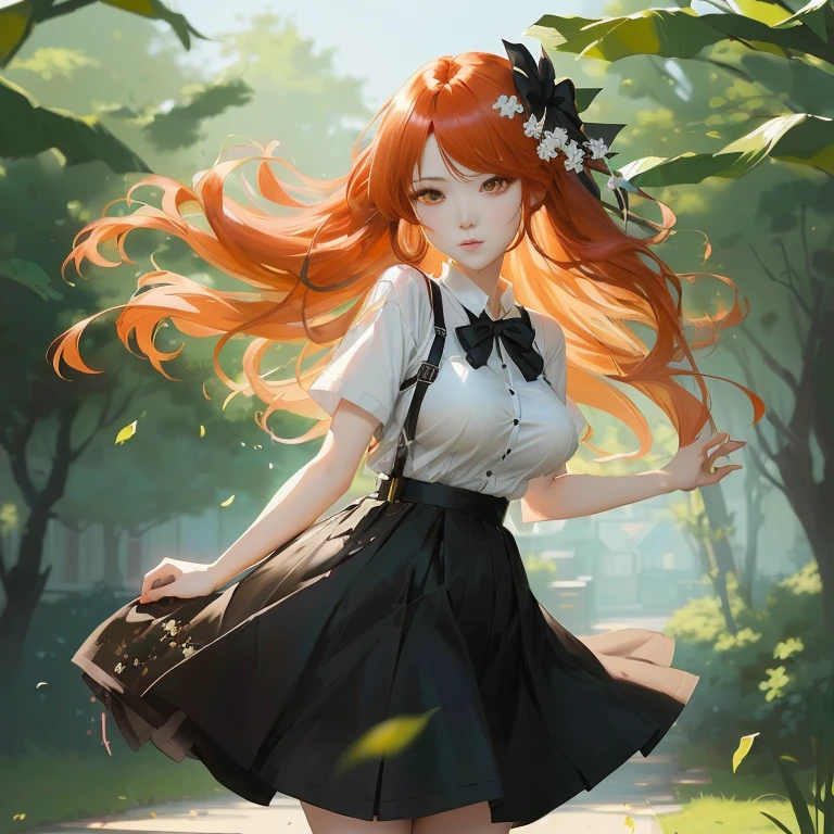 anime girl with long red hair and a white shirt and black skirt, marin kitagawa fanart, guweiz on pixiv artstation, painted in anime painter studio, beautiful anime portrait, guweiz on artstation pixiv, beautiful anime girl, anime girl with long hair, high quality anime artstyle, smooth anime cg art