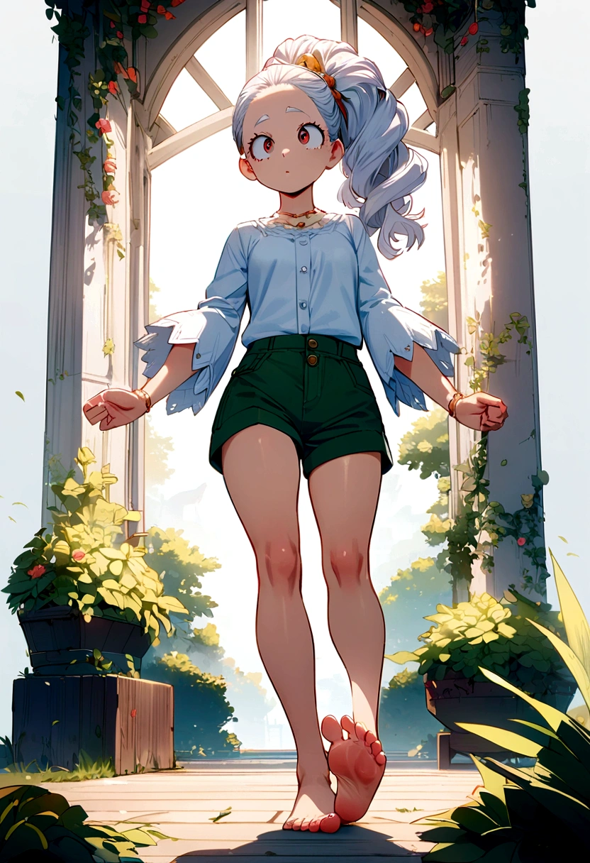 Eri from my hero academia, white shirt, shorts, full body, perfect detailed feet, whole foot.