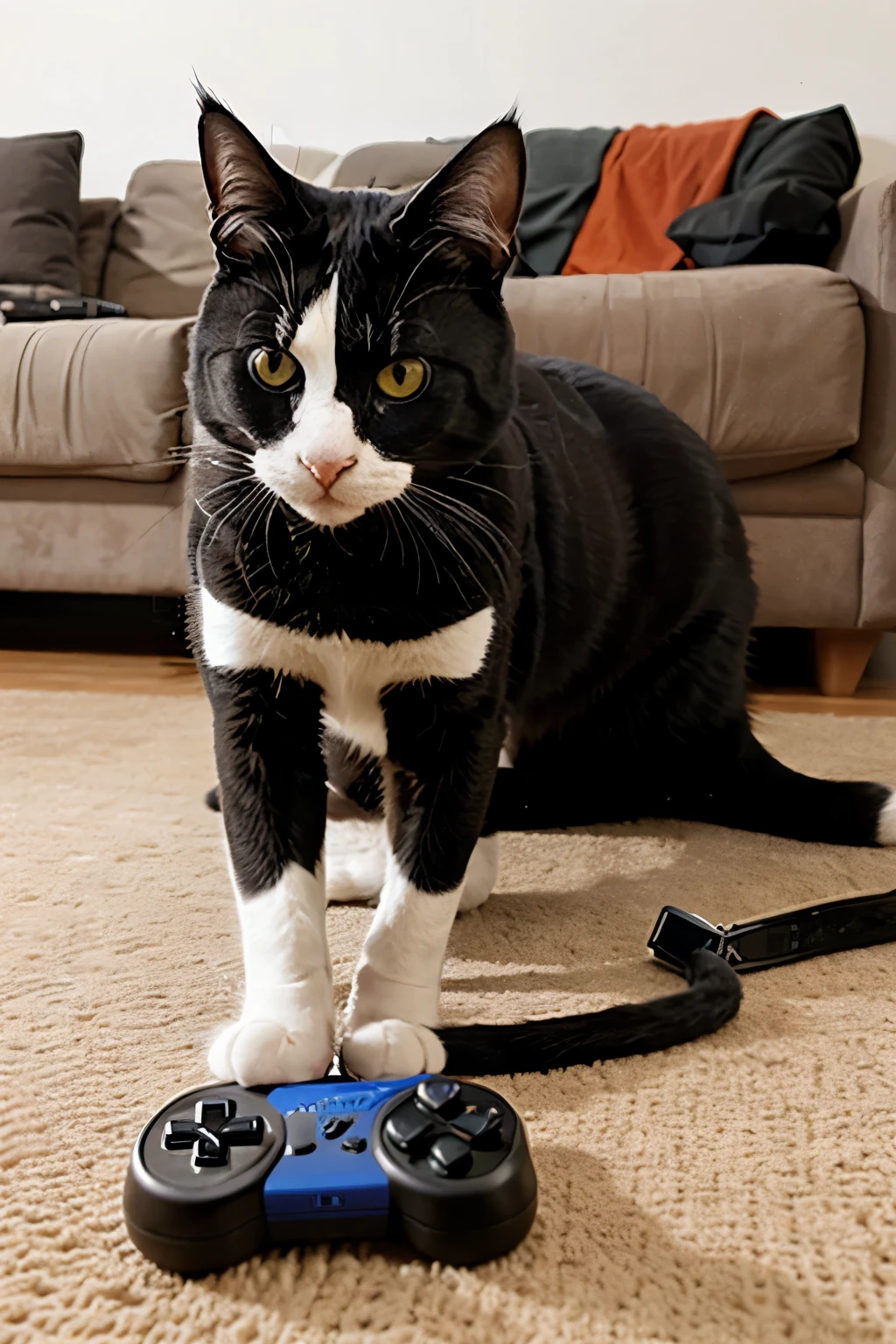 cat play game with a controller