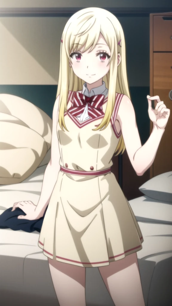 personaje de anime acostado en una cama con una almohada y medias, anime girl in a mucama costume, gorgeous mucama, mucama outfit, barbie anime en medias blancas, anime cat girl in a mucama costume, mucama vestido, wearing mucama uniform, french mucama, loli in vestido, mucama, anime mucamas riding early tanks, cosplay de un chico gato! mucama! vestido yamada_yellow, 1chica , by rubio, alone, wide, hair ornament, , smile, bow, red eyes my dress darling anime, beautiful seductress anime 