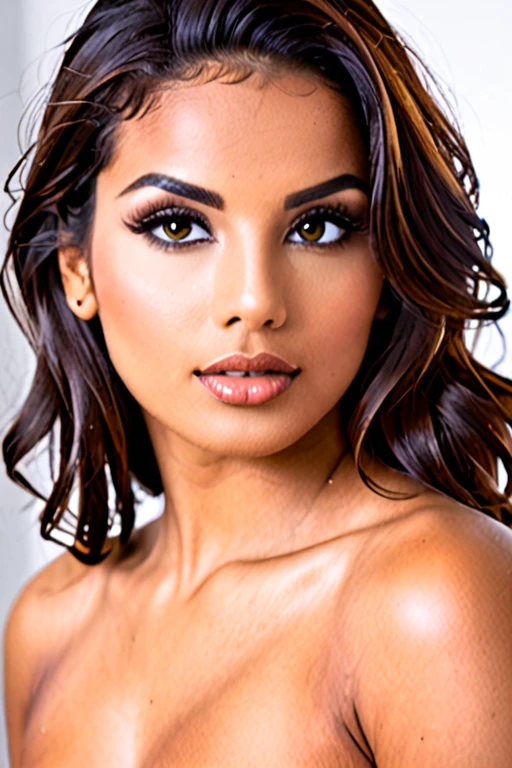 brunette, woman, cute, young, high quality, photorealistic, realistic human strong jaw , big Cheekbone, , ambar eyes, hyperdetailed photography, soft light, ultra high res , in a dramatic pose, adding mystery and sensuality, on yout n