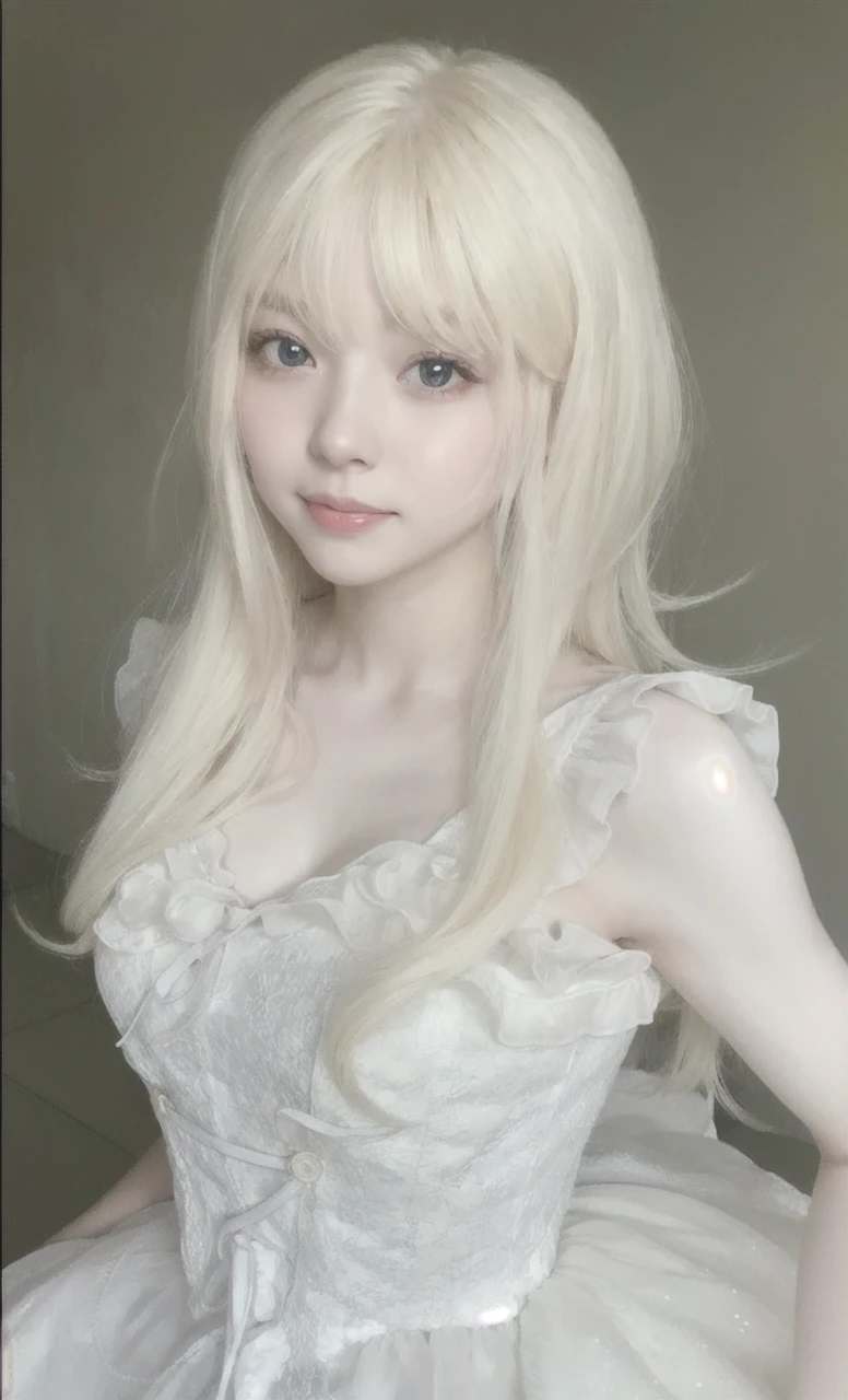 studio light, depth of field, upper body, slender, cute face, smile, beautiful details eyes, 19yo japanese, pretty, Voluminous curls with warm blonde color, Plaza, casual