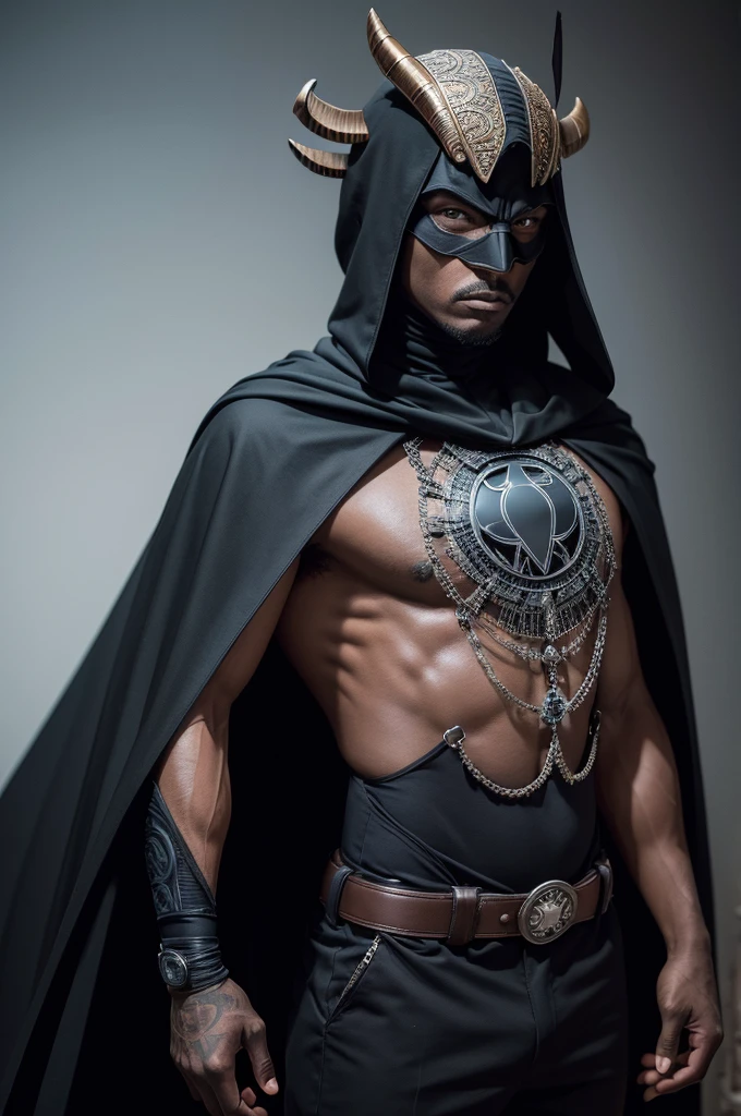 high qualiy, detailded, intricate,8K, ultra HD, one men, with vulture mask,com roupa preta,and black superhero cape