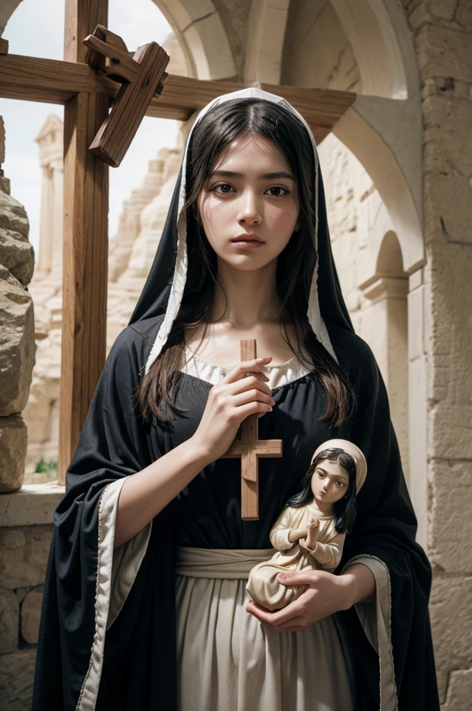 holy our lady of the clay rock, holding a cross
