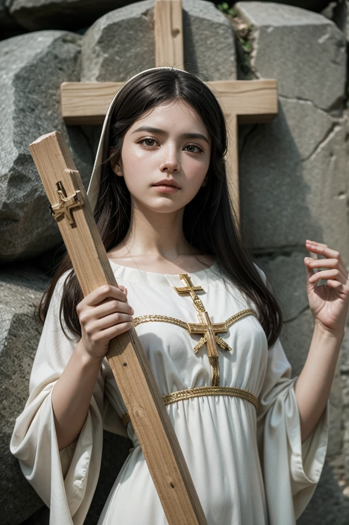 holy our lady of the clay rock, holding a cross