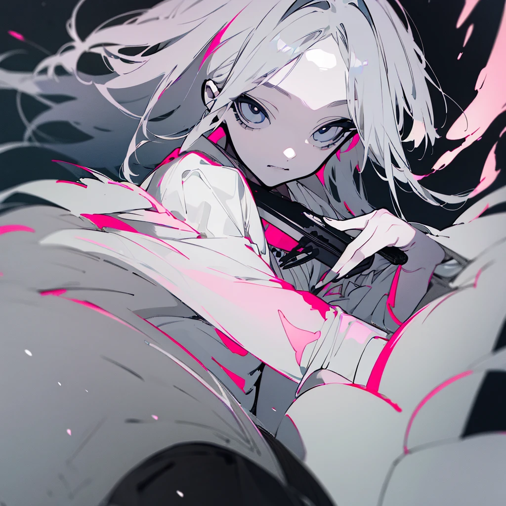 Masterpiece Best Night Full Moon 1 Woman Elder Sister Sister Yu Cold Face Expressionless Silver White Long Hair Woman Light Pink Lips Calm Intelligent Three Stripes Gray Eyes Killer Short Knife, flowers, hand details, Finger details,