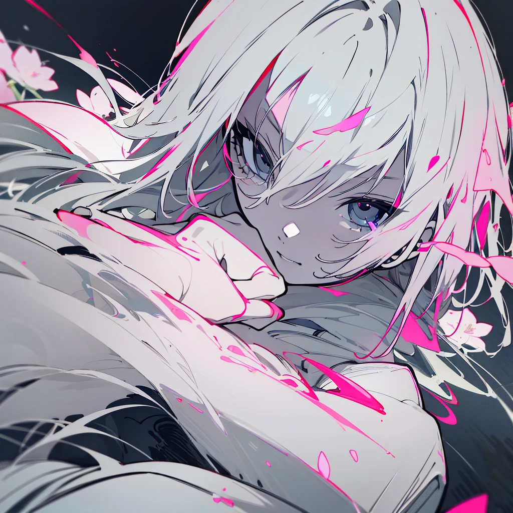 Masterpiece Best Night Full Moon 1 Woman Elder Sister Sister Yu Cold Face Expressionless Silver White Long Hair Woman Light Pink Lips Calm Intelligent Three Stripes Gray Eyes Killer Short Knife, flowers, hand details, Finger details,
