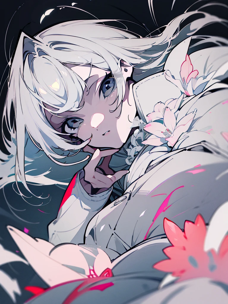 Masterpiece Best Night Full Moon 1 Woman Elder Sister Sister Yu Cold Face Expressionless Silver White Long Hair Woman Light Pink Lips Calm Intelligent Three Stripes Gray Eyes Killer Short Knife, flowers, hand details, Finger details,