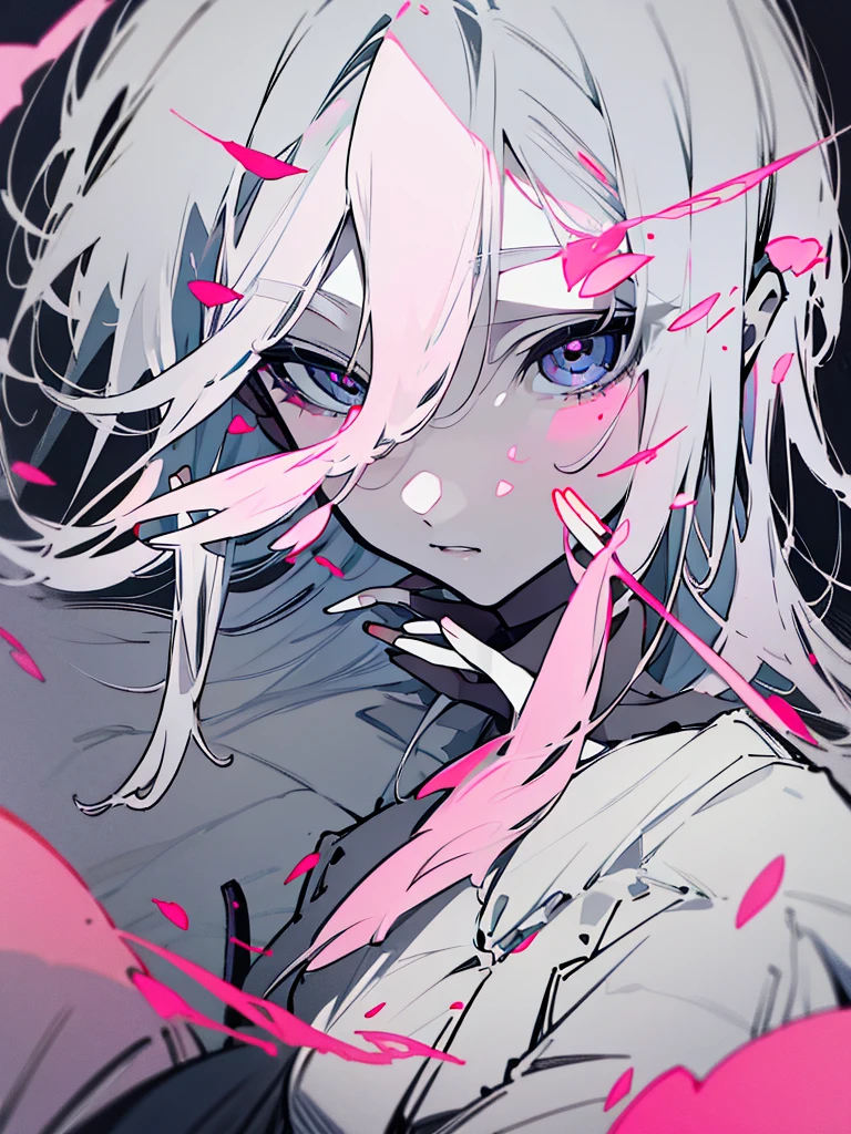 Masterpiece Best Night Full Moon 1 Woman Elder Sister Sister Yu Cold Face Expressionless Silver White Long Hair Woman Light Pink Lips Calm Intelligent Three Stripes Gray Eyes Killer Short Knife, flowers, hand details, Finger details,