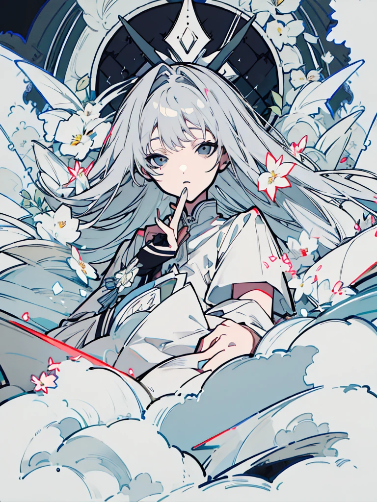 Masterpiece Best Night Full Moon 1 Woman Elder Sister Sister Yu Cold Face Expressionless Silver White Long Hair Woman Light Pink Lips Calm Intelligent Three Stripes Gray Eyes Killer Short Knife, flowers, hand details, Finger details,