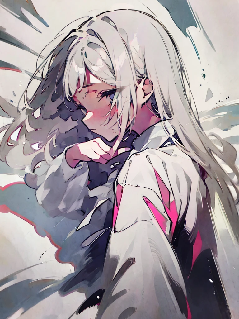 Masterpiece Best Night Full Moon 1 Woman Elder Sister Sister Yu Cold Face Expressionless Silver White Long Hair Woman Light Pink Lips Calm Intelligent Three Stripes Gray Eyes Killer Short Knife, flowers, hand details, Finger details,