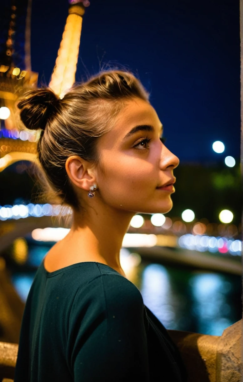 1fille, guapo, paris, Eiffel, nuit,  regarder le spectateur, head of&#39;artwork, best quality, high resolution, 8K, sharpness, cinematography, Cinematic lighting, Movie scene, muted colors, Professionnel, depth of ﬁeld, photorealistic, magnificent, Maximum details, (brut, digital SLR, hdr, la plus haute qualité), smooth, roughness, hyper realistic, grain de film, bokeh, epic, spectacular
