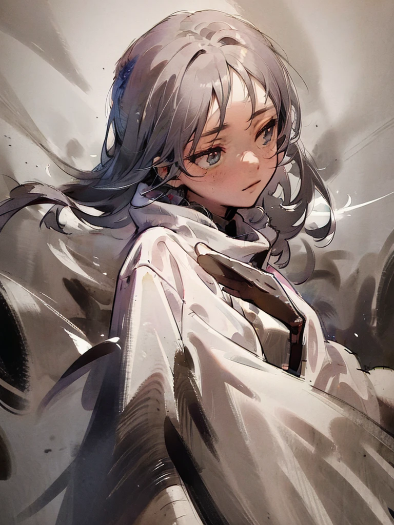 Masterpiece Best Night Full Moon 1 Woman Elder Sister Sister Yu Cold Face Expressionless Silver White Long Hair Woman Light Pink Lips Calm Intelligent Three Stripes Gray Eyes Killer Short Knife, flowers, hand details, Finger details,