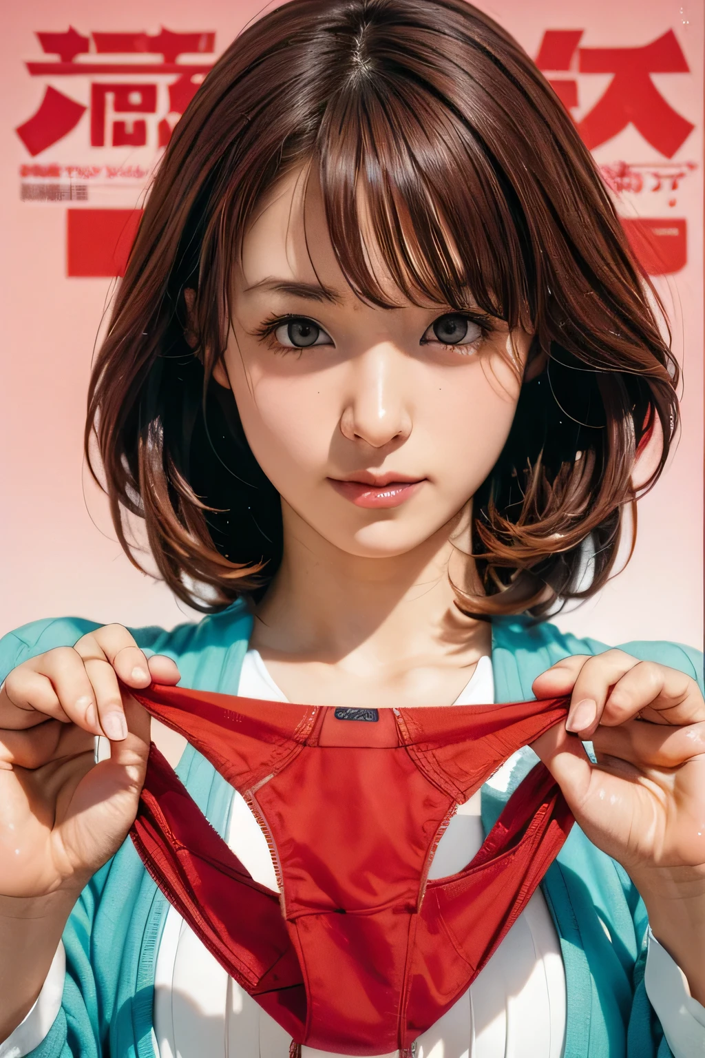 Very big red panties、Random hairstyle、Curly Hair、Red hair、Face is close、Close face、Panties in front、Showing panties、Very big panties、Pretty big panties