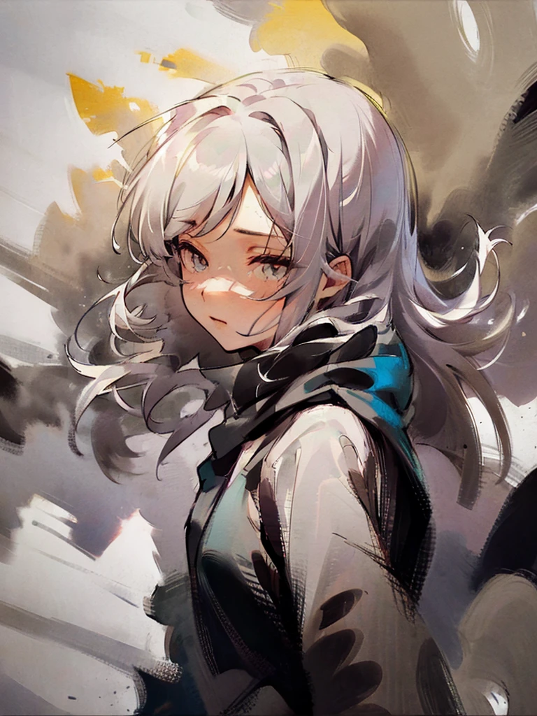 Masterpiece Best Night Full Moon 1 Woman Elder Sister Sister Yu Cold Face Expressionless Silver White Long Hair Woman Light Pink Lips Calm Intelligent Three Stripes Gray Eyes Killer Short Knife, flowers, hand details, Finger details,