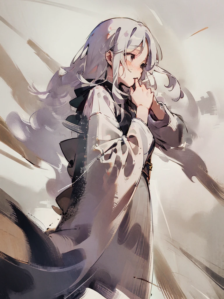 Masterpiece Best Night Full Moon 1 Woman Elder Sister Sister Yu Cold Face Expressionless Silver White Long Hair Woman Light Pink Lips Calm Intelligent Three Stripes Gray Eyes Killer Short Knife, flowers, hand details, Finger details,