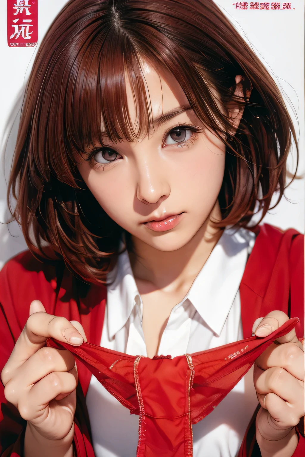 Very big red panties、Random hairstyle、Curly Hair、Red hair、Face is close、Close face、Panties in front、Showing panties、Very big panties、Pretty big panties