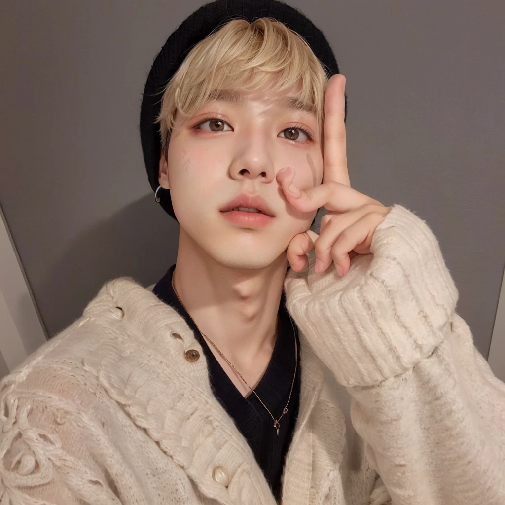 blurred image of a boy in a black hat and sweater, Jimin\the full lips, Jimin, park Jimin, Jimin\the right eyelid is swollen, Kim Doyoung, Jimin\the Greek nose, cai xukun, jung jaehyun, accurate Jimin face, hyung tae, Jinyoung Shin, inspired by Kun Can, Tae June Kim