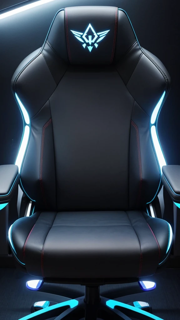 A surreal gaming chair, padded style for comfort, with lights that come from within, It does not have legs or wheels but rather a base that makes it float magnetically., gamer atmosphere