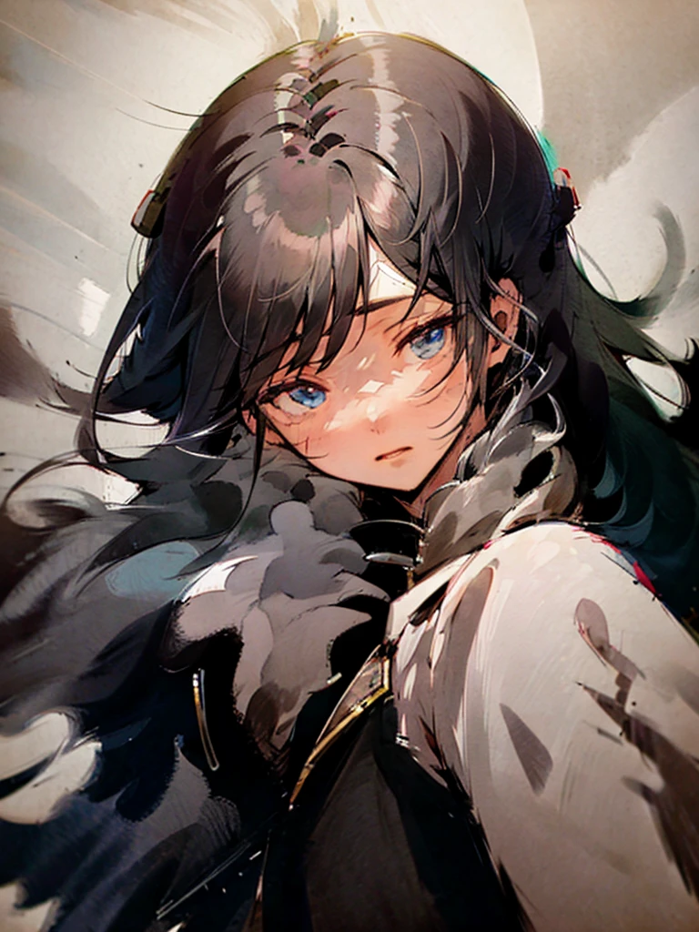 Masterpiece Best Night Full Moon 1 Woman Elder Sister Sister Yu Cold Face Expressionless black Long Hair Woman Light Pink Lips Calm Intelligent Three Stripes blue Eyes Killer Short Knife, flowers, hand details, Finger details,