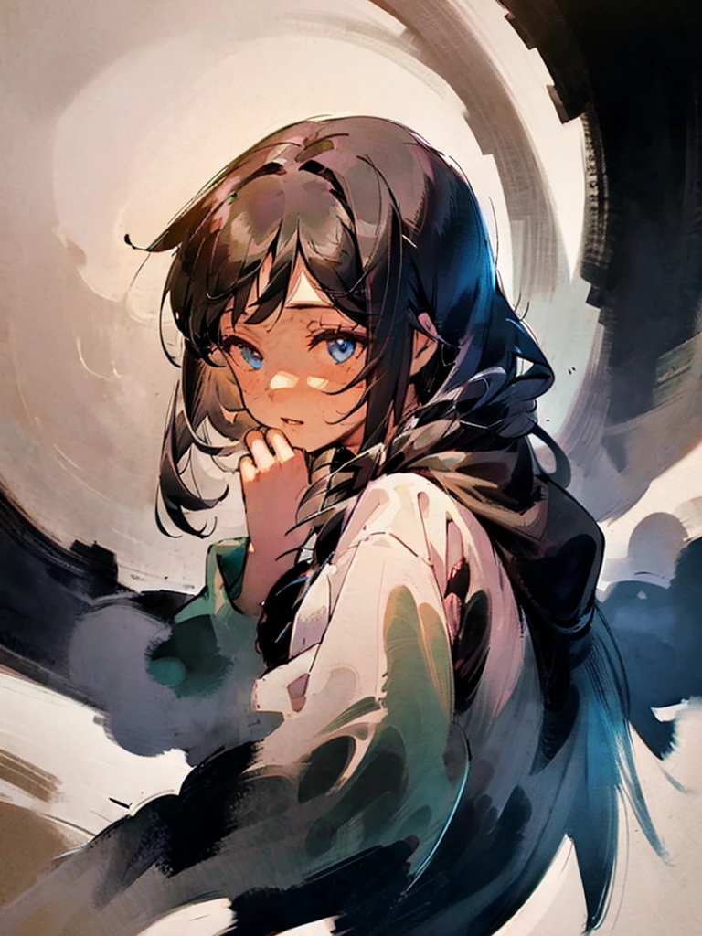 Masterpiece Best Night Full Moon 1 Woman Elder Sister Sister Yu Cold Face Expressionless black Long Hair Woman Light Pink Lips Calm Intelligent Three Stripes blue Eyes Killer Short Knife, flowers, hand details, Finger details,
