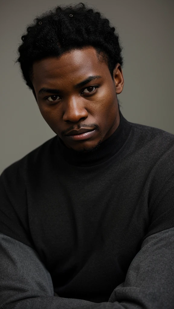  Black man with black hair with a sad look 