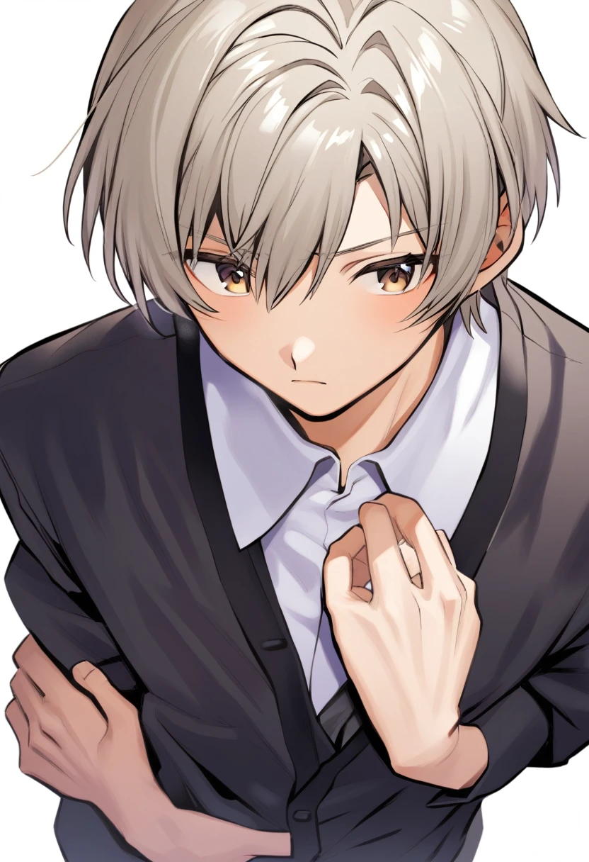 nagisa kaworu,1boy，collared shirt, white background, closed mouth，Short torso