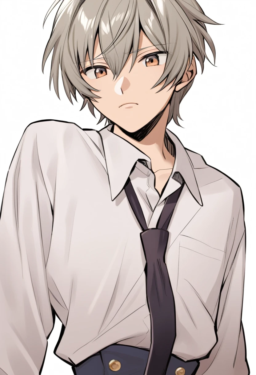 nagisa kaworu,1boy,collared shirt, white background, closed mouth,Short torso