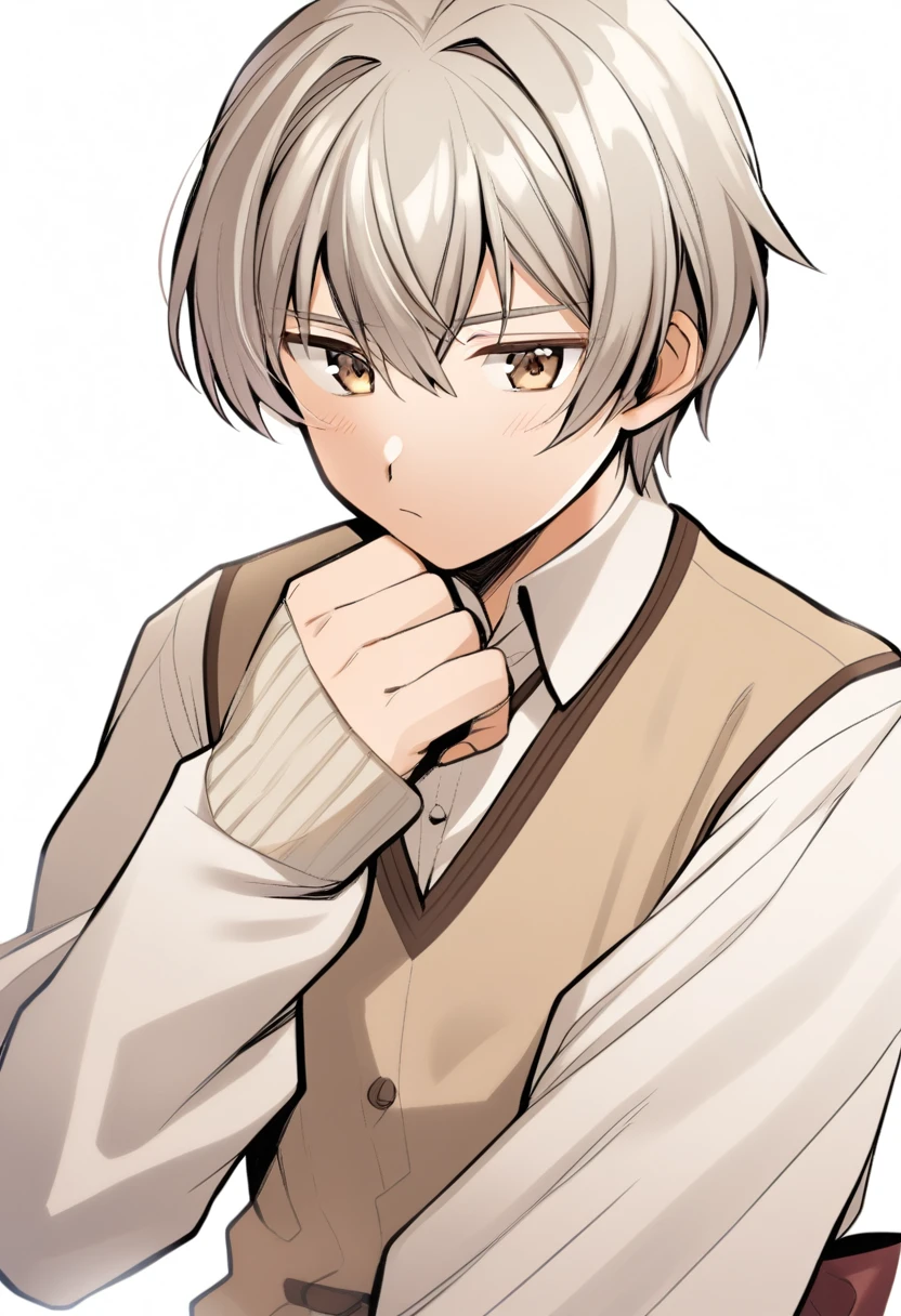 nagisa kaworu,1boy,collared shirt, white background, closed mouth,Short torso