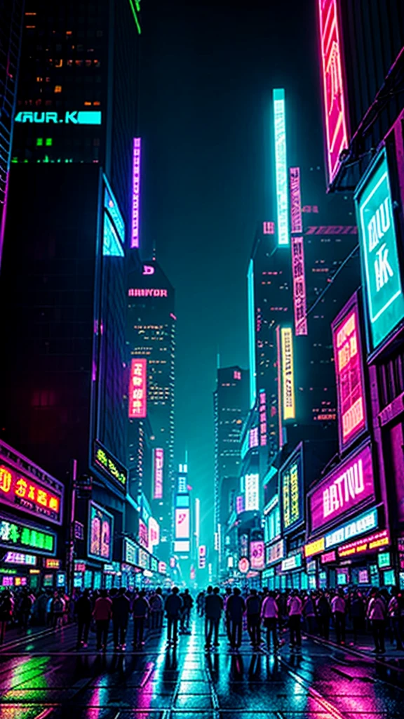 a crowd, cyberpunk, neon --ar 4K