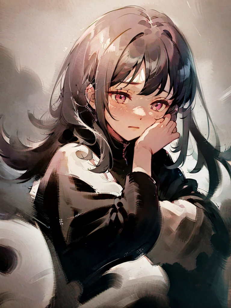 Masterpiece Best Night Full Moon 1 Woman Elder Sister Sister Yu Cold Face Expressionless black-white Long Hair Woman Light Pink Lips Calm Intelligent Three Stripes pink Eyes Killer Short Knife, flowers, hand details, Finger details,
