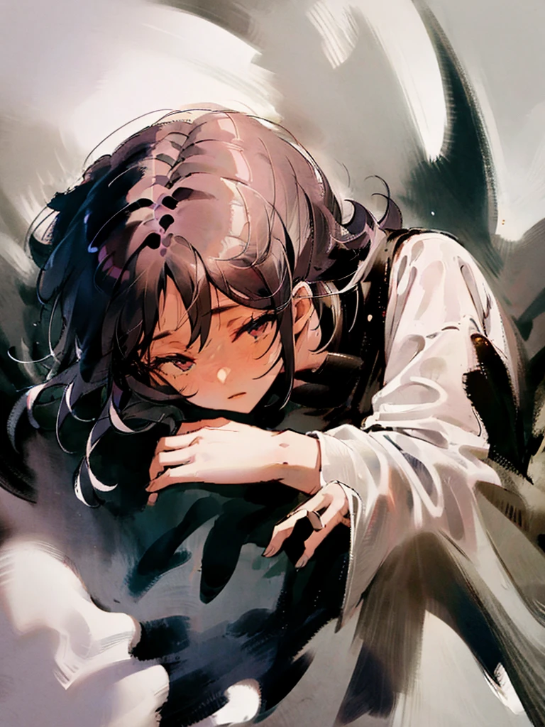 Masterpiece Best Night Full Moon 1 Woman Elder Sister Sister Yu Cold Face Expressionless black Long Hair Woman Light Pink Lips Calm Intelligent Three Stripes pink Eyes Killer Short Knife, flowers, hand details, Finger details,